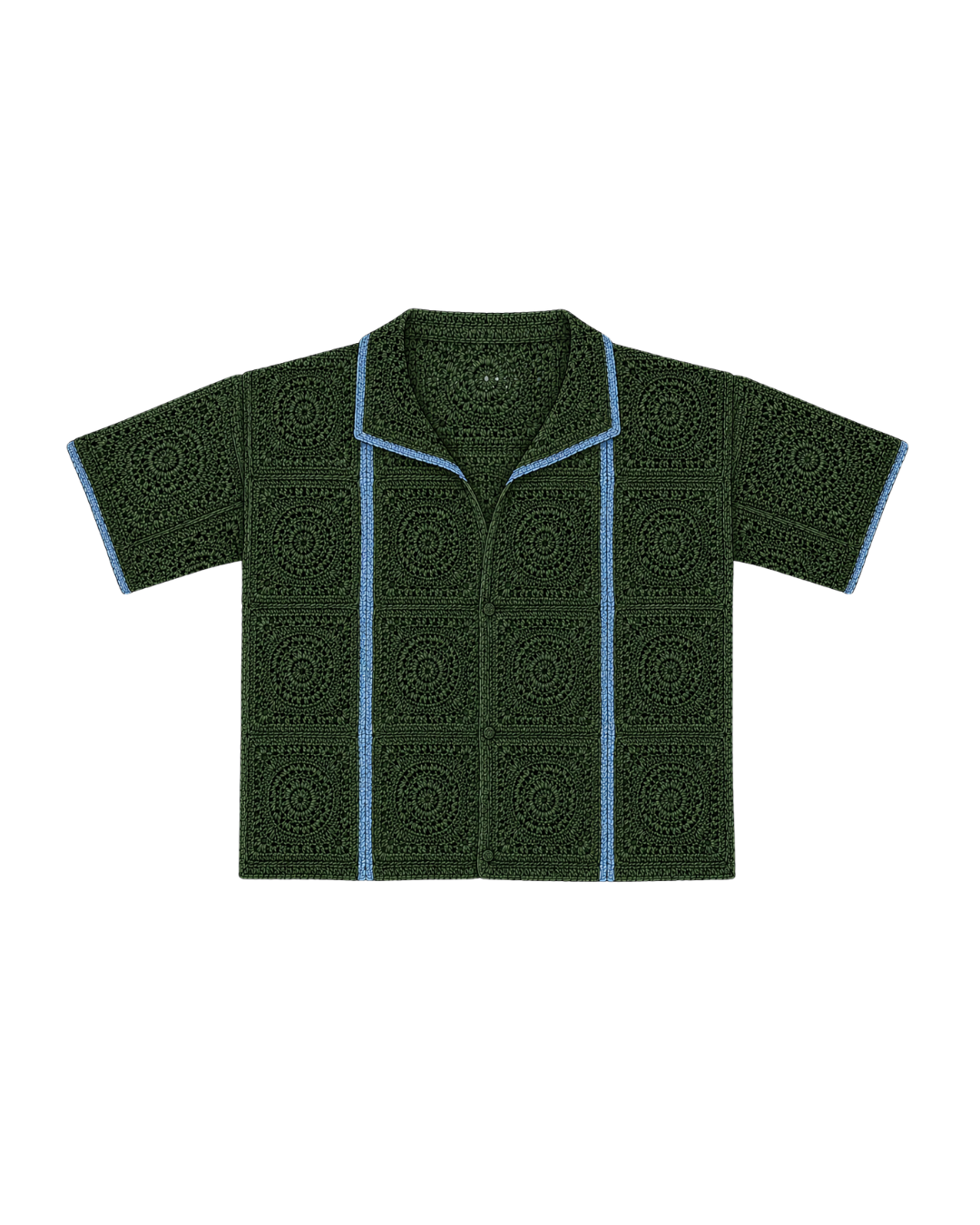 Mens Crochet Oversize Shirt - Green and Blue