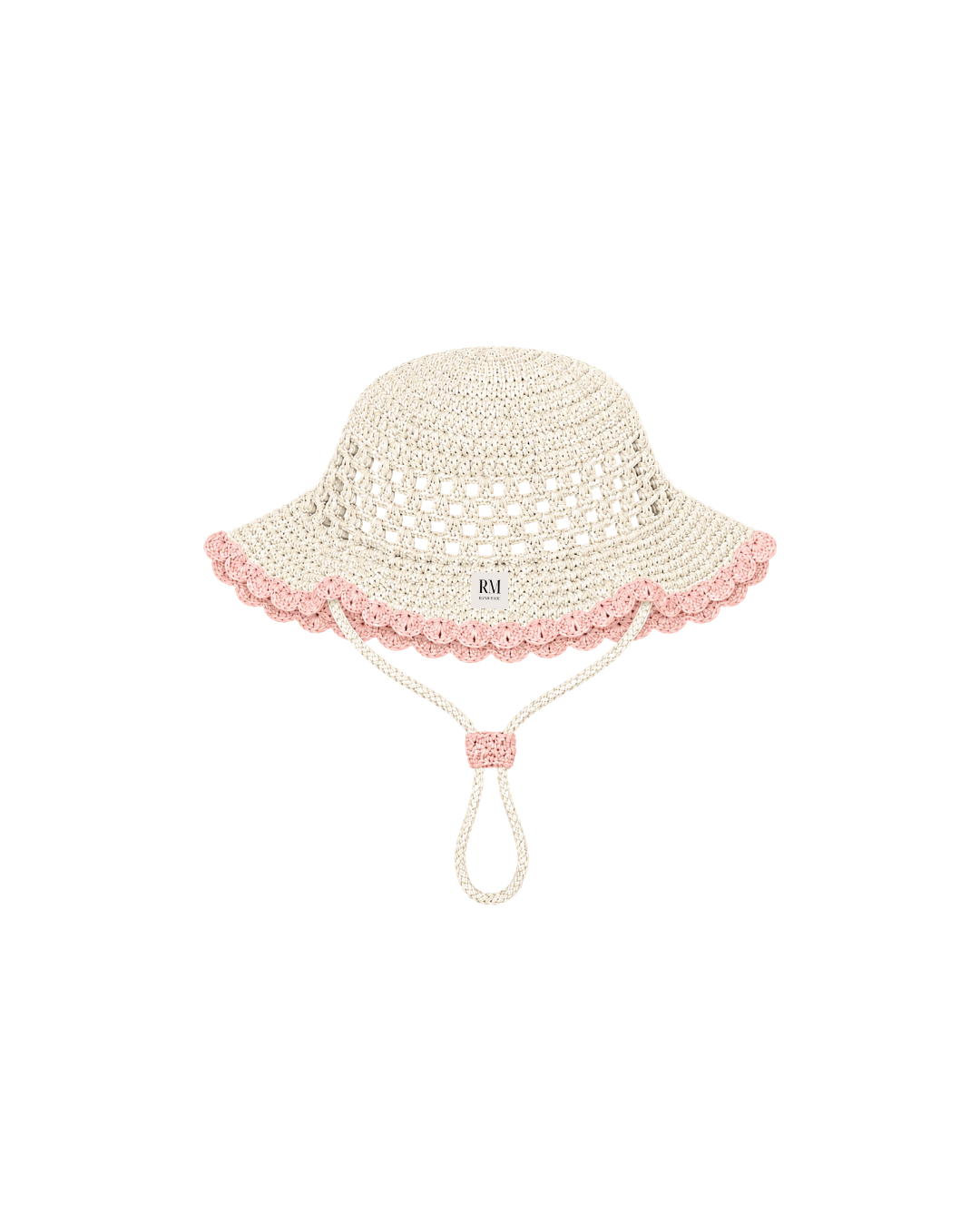 Kids Crochet Bucket Hat in Cream and Pink