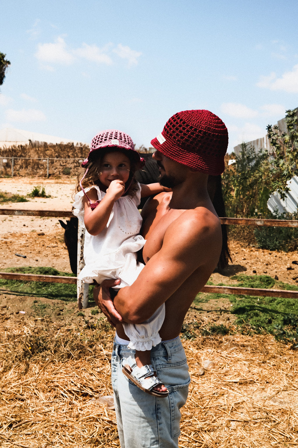 Kids Crochet Bucket Hat in Pink and Burgundy