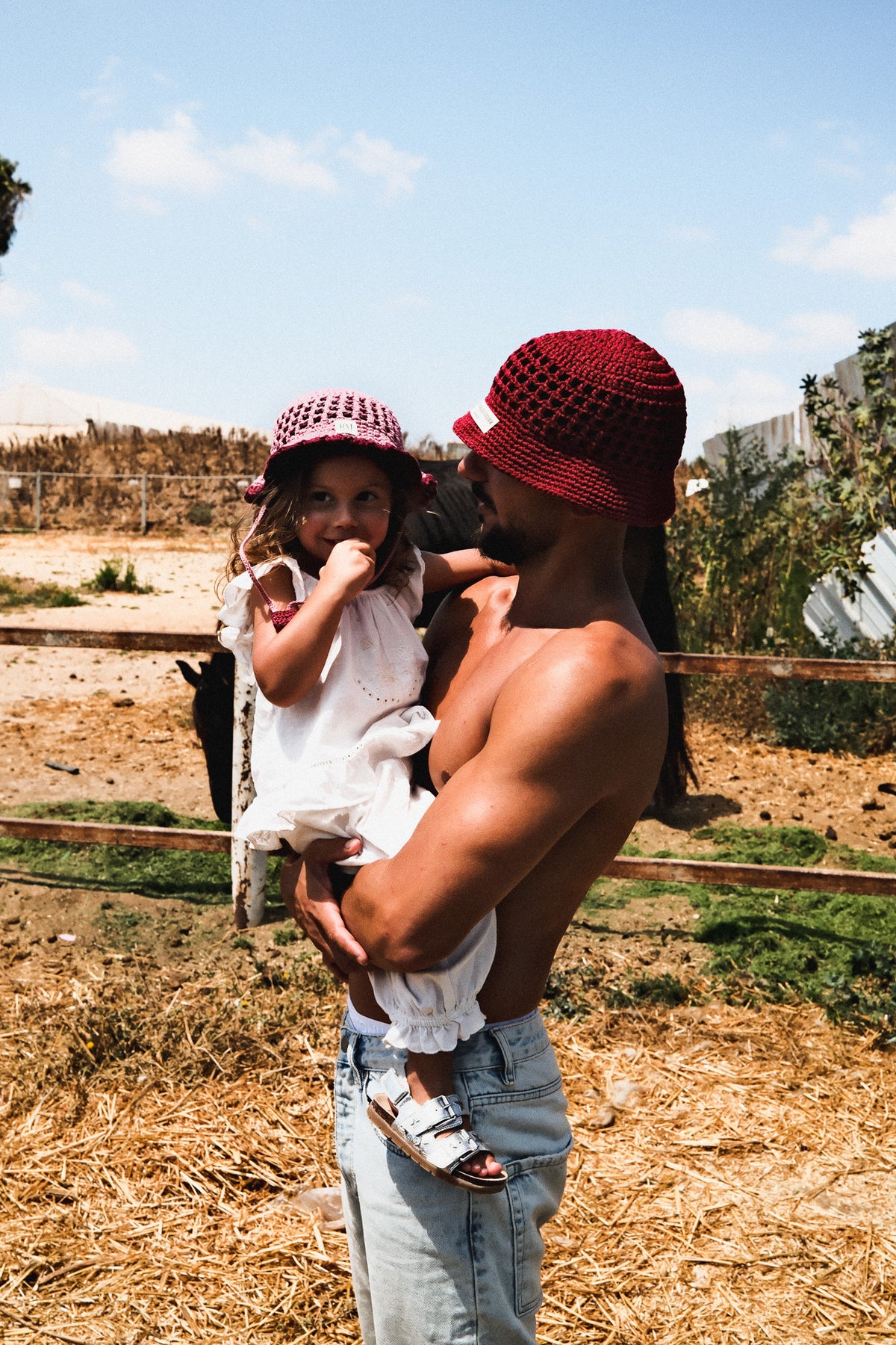 Kids Crochet Bucket Hat in Pink and Burgundy