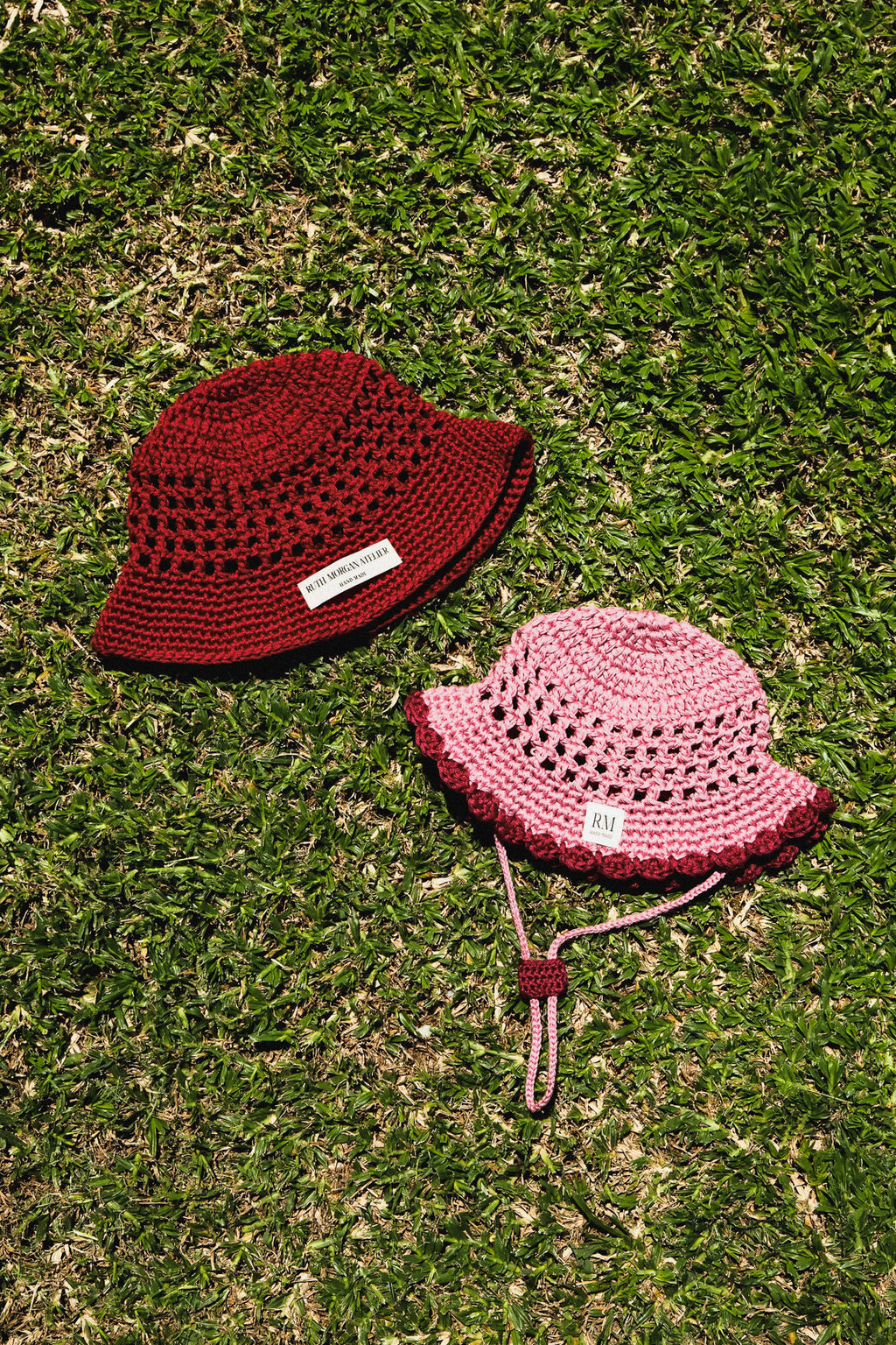 Kids Crochet Bucket Hat in Pink and Burgundy