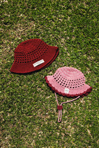 Kids Crochet Bucket Hat in Pink and Burgundy