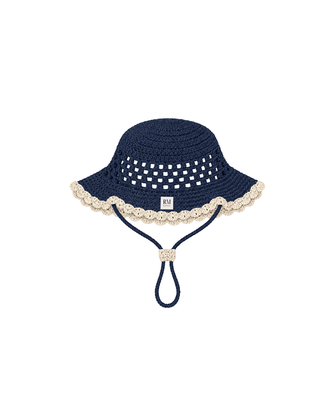 Kids Crochet Bucket Hat in Navy and Cream