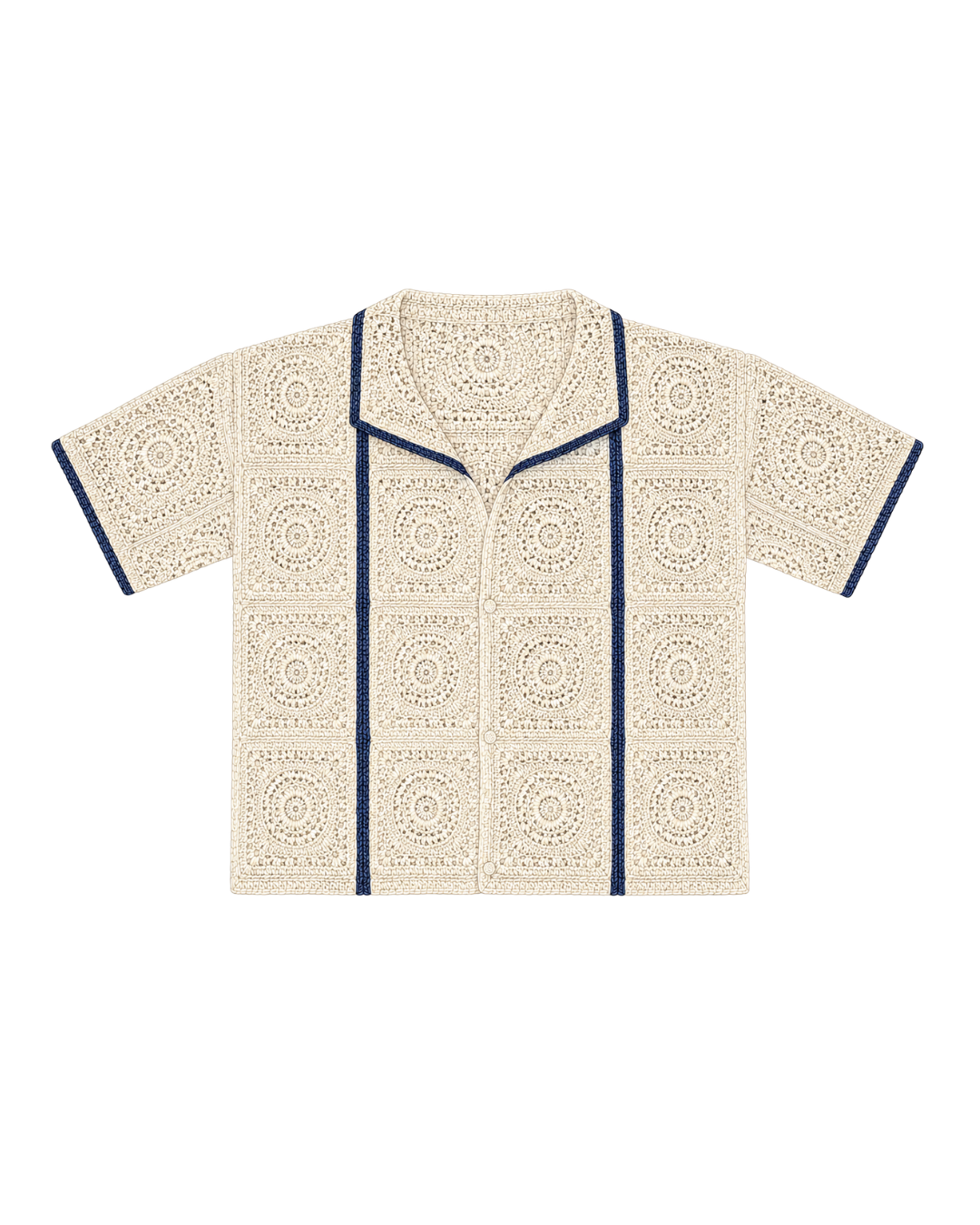 Mens Crochet Oversize Shirt - Cream and Navy