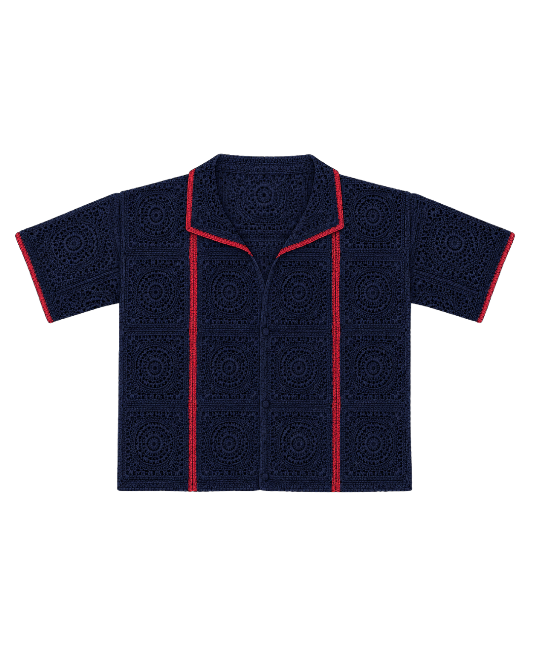 Mens Crochet Oversize Shirt - Navy and Red