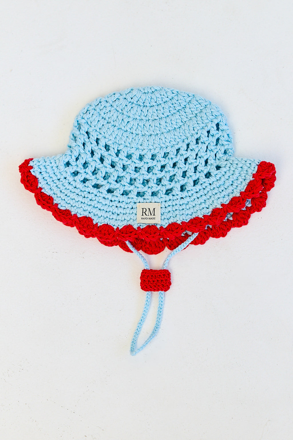 Kids Crochet Bucket Hat in Blue and Red