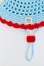 Kids Crochet Bucket Hat in Blue and Red