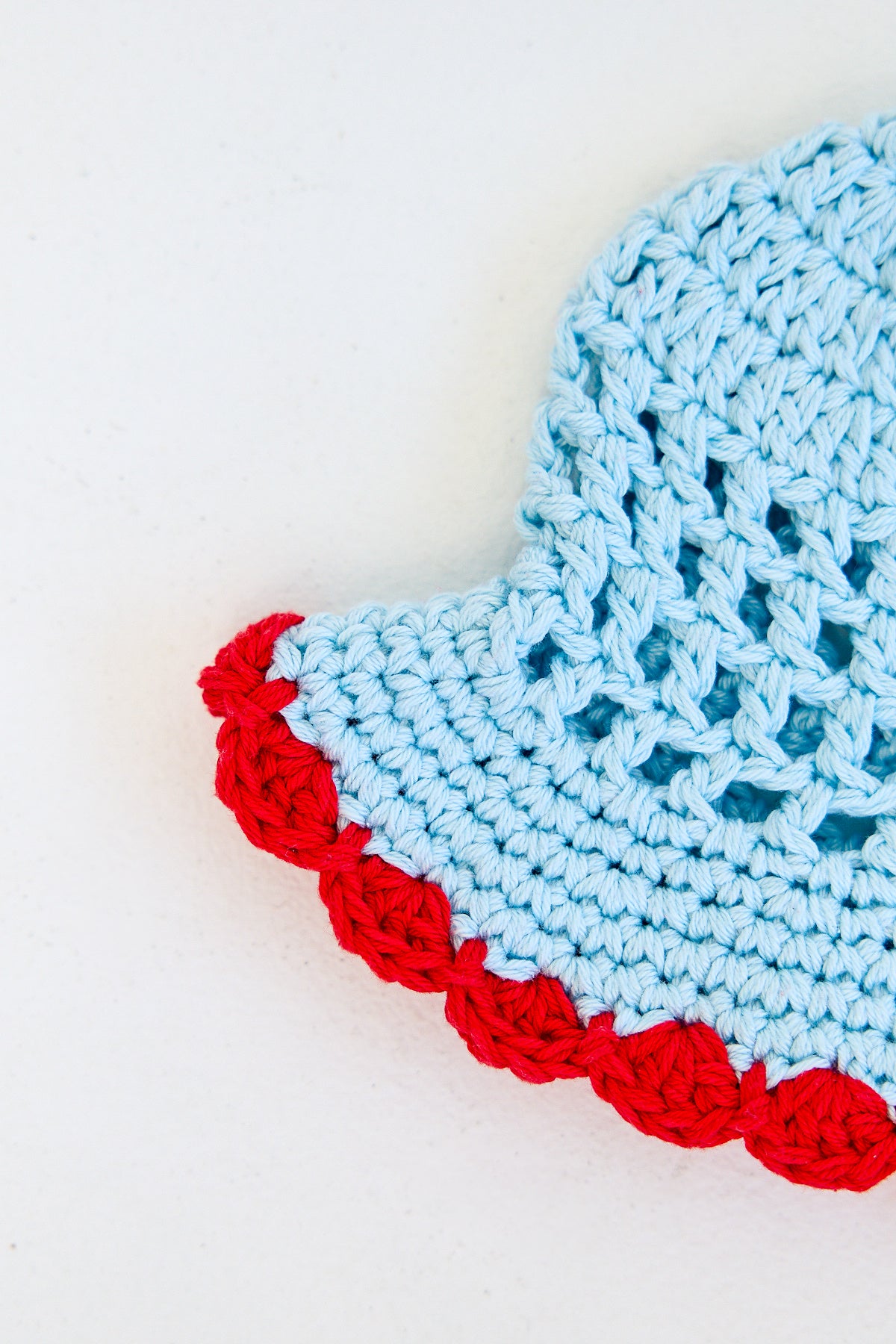 Kids Crochet Bucket Hat in Blue and Red