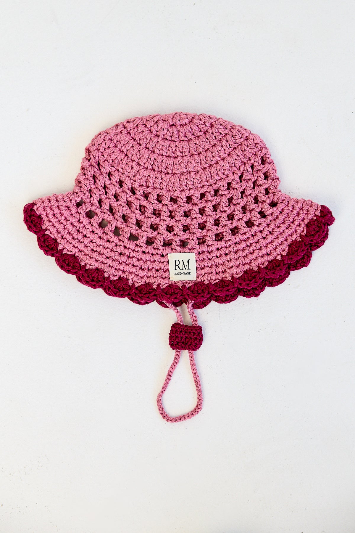 Kids Crochet Bucket Hat in Pink and Burgundy