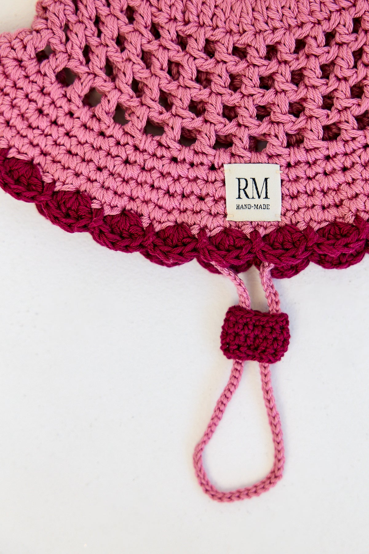 Kids Crochet Bucket Hat in Pink and Burgundy