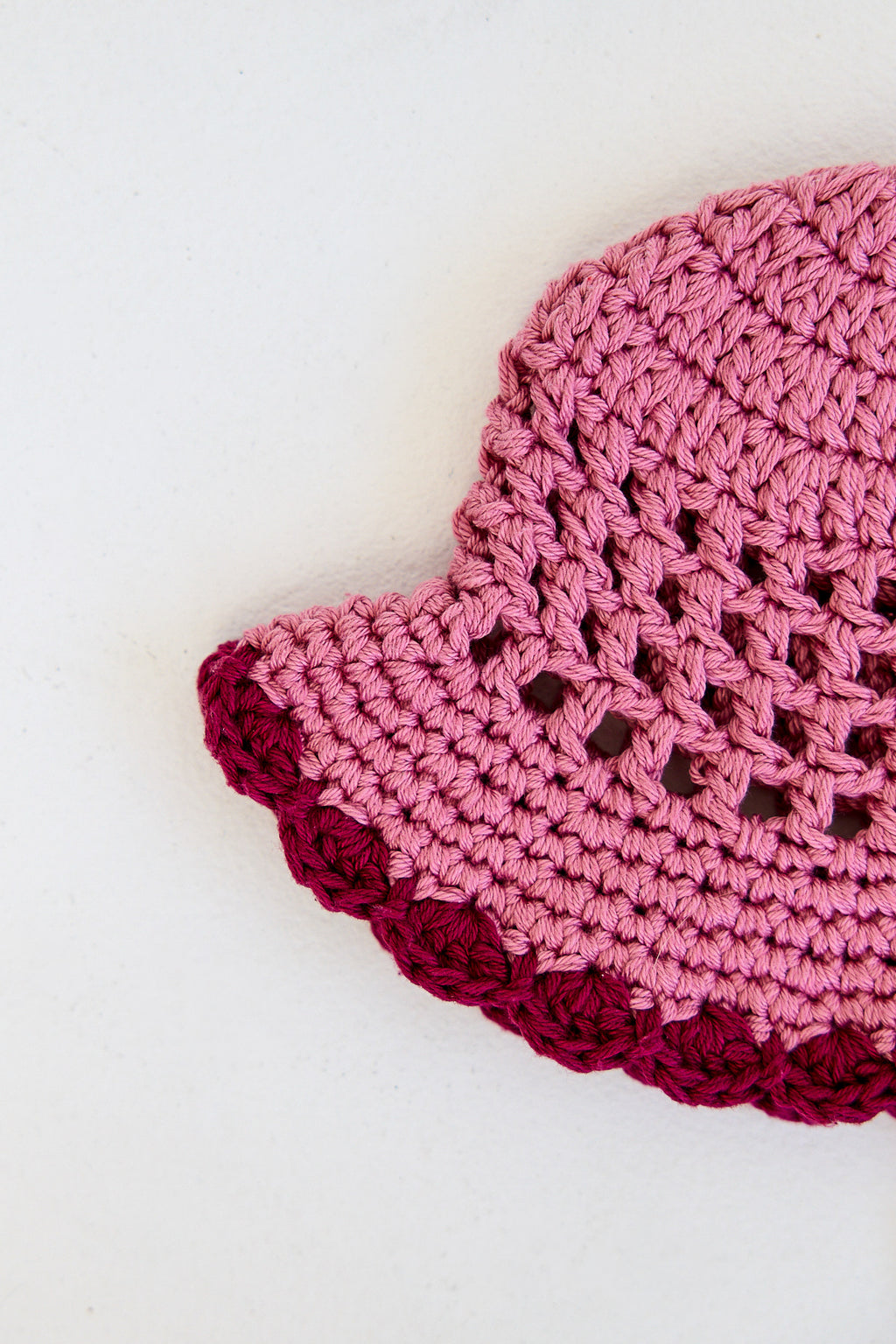 Kids Crochet Bucket Hat in Pink and Burgundy