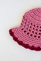 Kids Crochet Bucket Hat in Pink and Burgundy