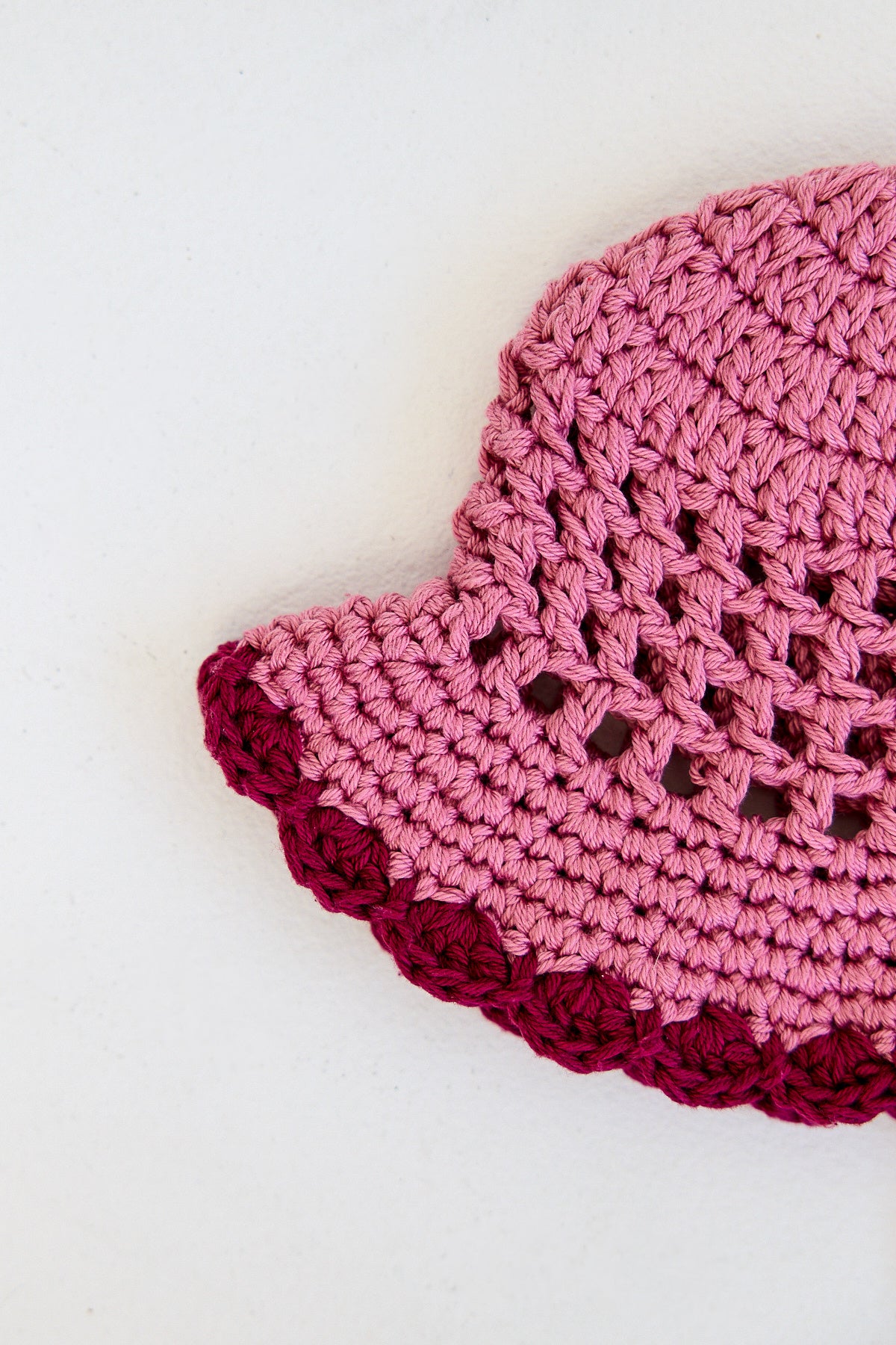 Kids Crochet Bucket Hat in Pink and Burgundy