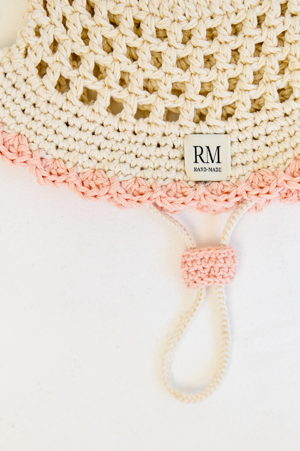 Kids Crochet Bucket Hat in Cream and Pink
