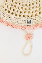 Kids Crochet Bucket Hat in Cream and Pink