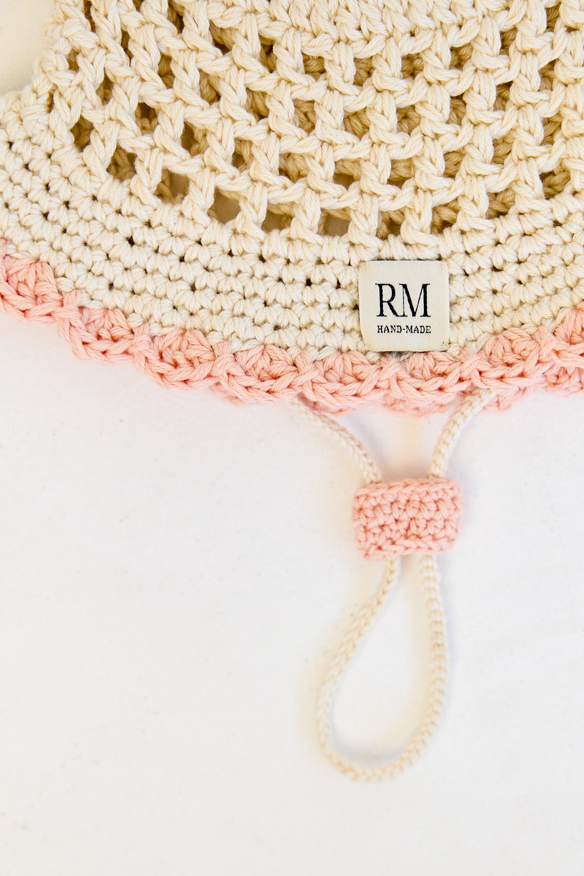 Kids Crochet Bucket Hat in Cream and Pink
