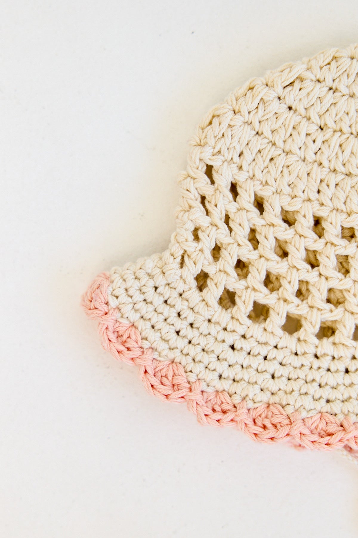 Kids Crochet Bucket Hat in Cream and Pink