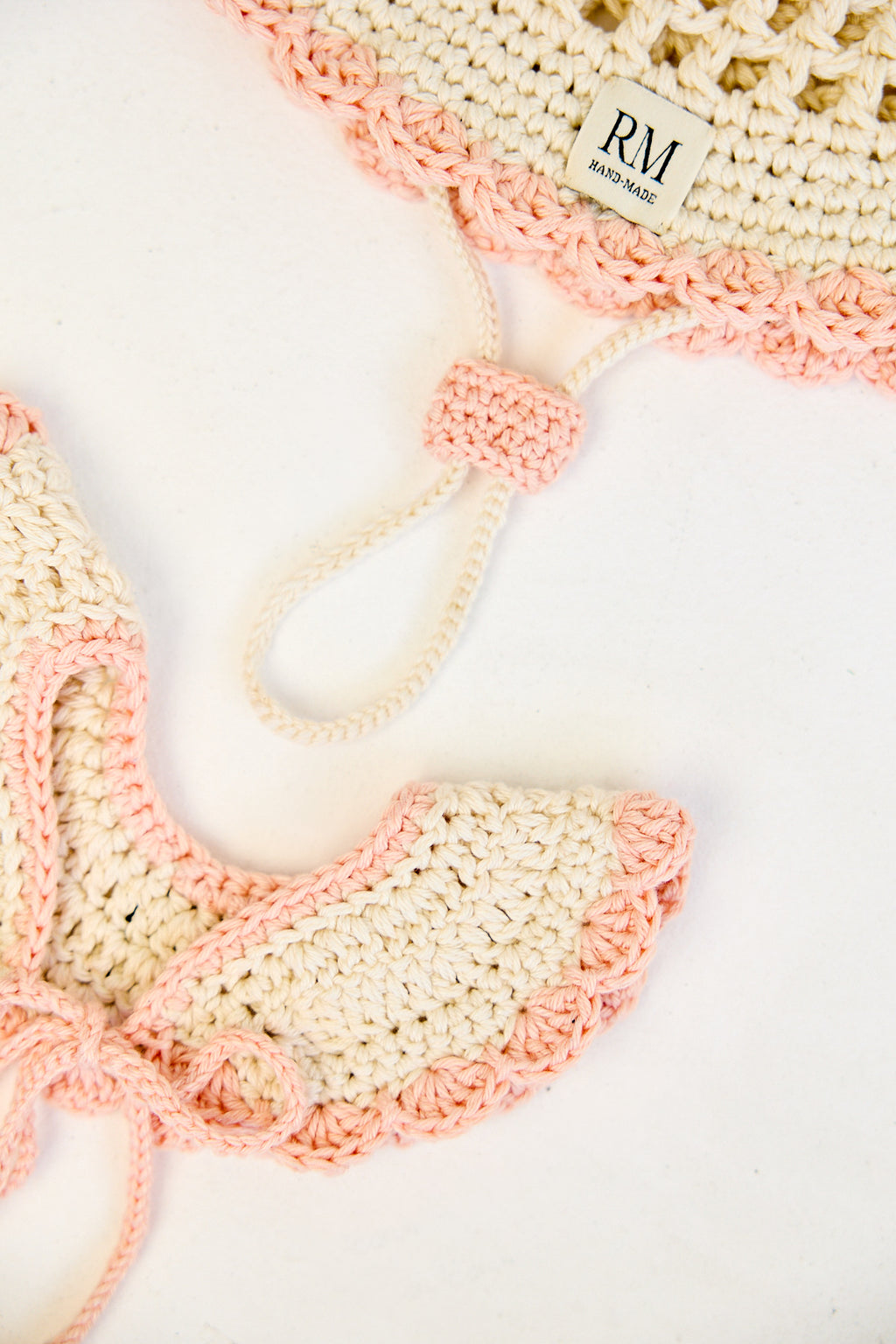 Kids Crochet Bucket Hat in Cream and Pink