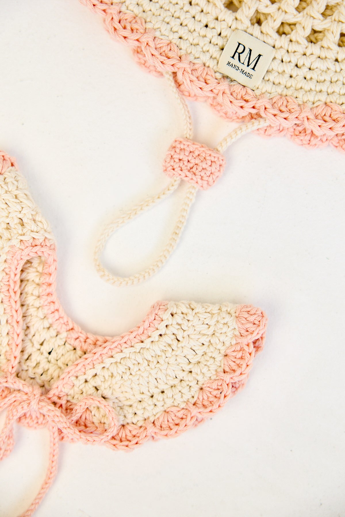 Kids Crochet Bucket Hat in Cream and Pink