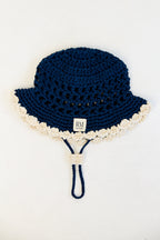 Kids Crochet Bucket Hat in Navy and Cream