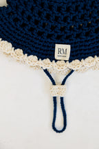 Kids Crochet Bucket Hat in Navy and Cream