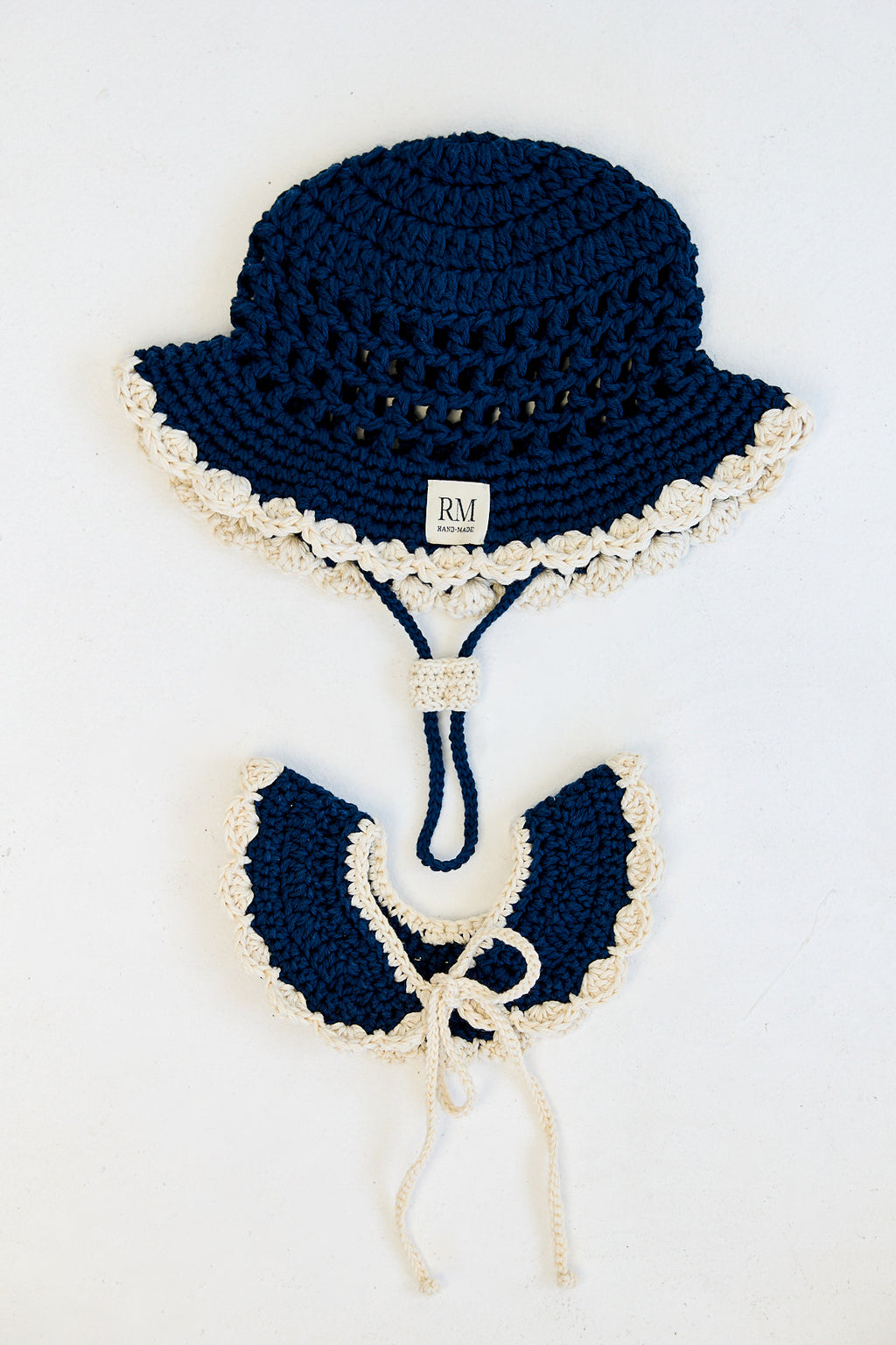 Kids Crochet Collar in Navy and Cream