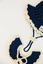 Kids Crochet Bucket Hat in Navy and Cream