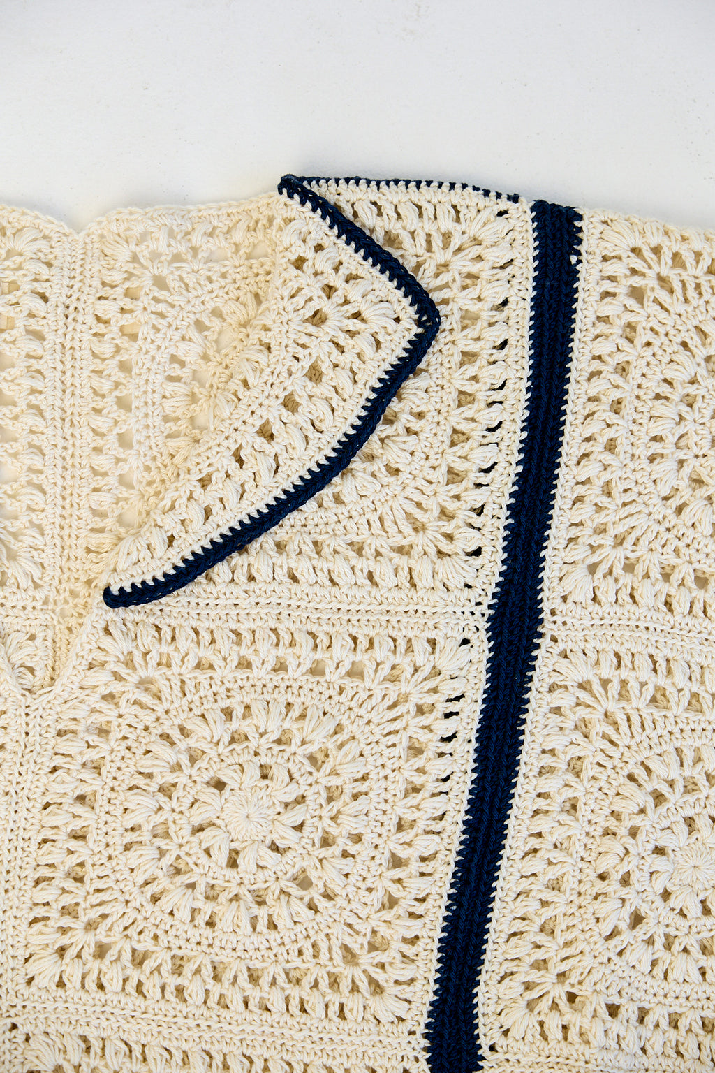 Mens Crochet Oversize Shirt - Cream and Navy