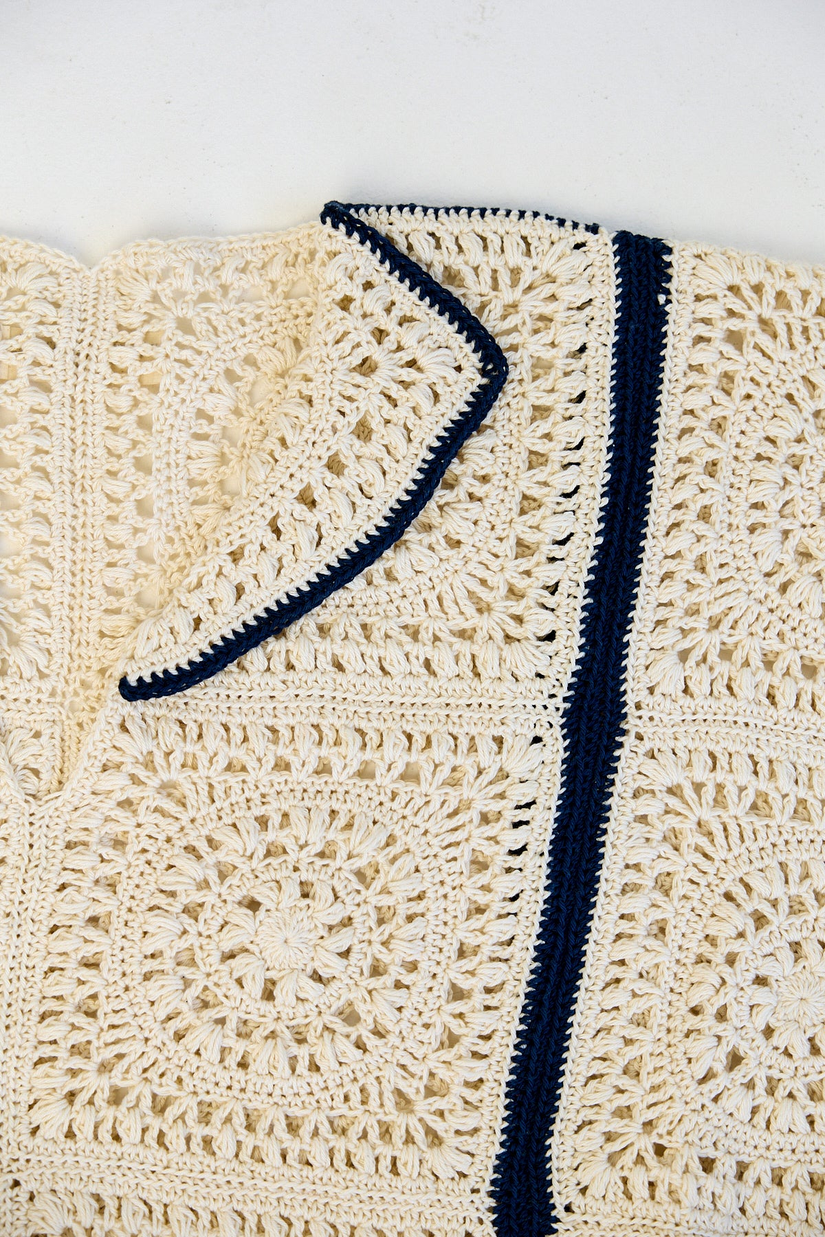 Mens Crochet Oversize Shirt - Cream and Navy