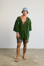 Mens Crochet Oversize Shirt - Green and Blue