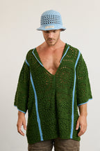 Mens Crochet Oversize Shirt - Green and Blue