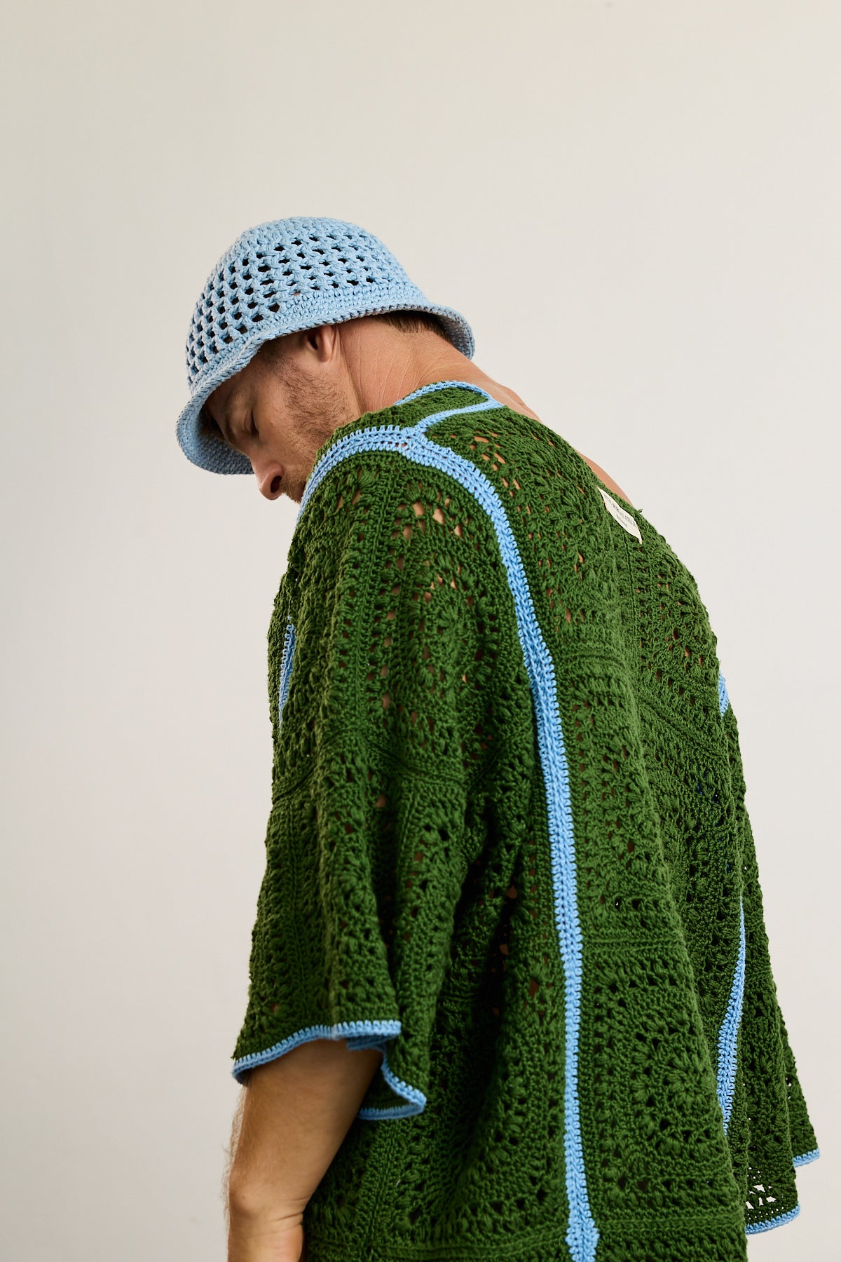 Mens Crochet Oversize Shirt - Green and Blue