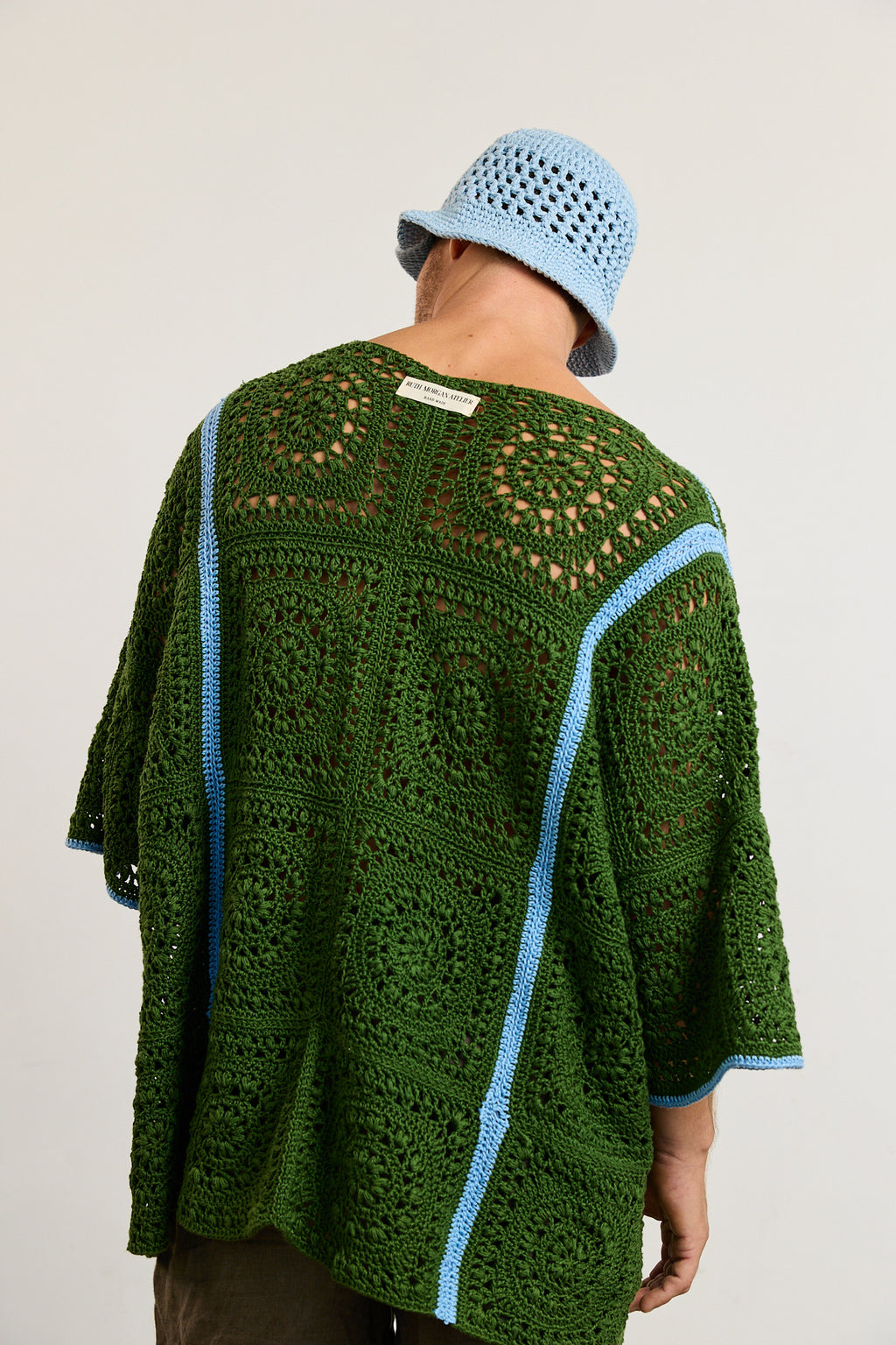 Mens Crochet Oversize Shirt - Green and Blue