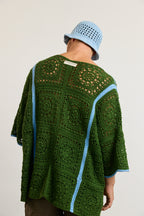 Mens Crochet Oversize Shirt - Green and Blue