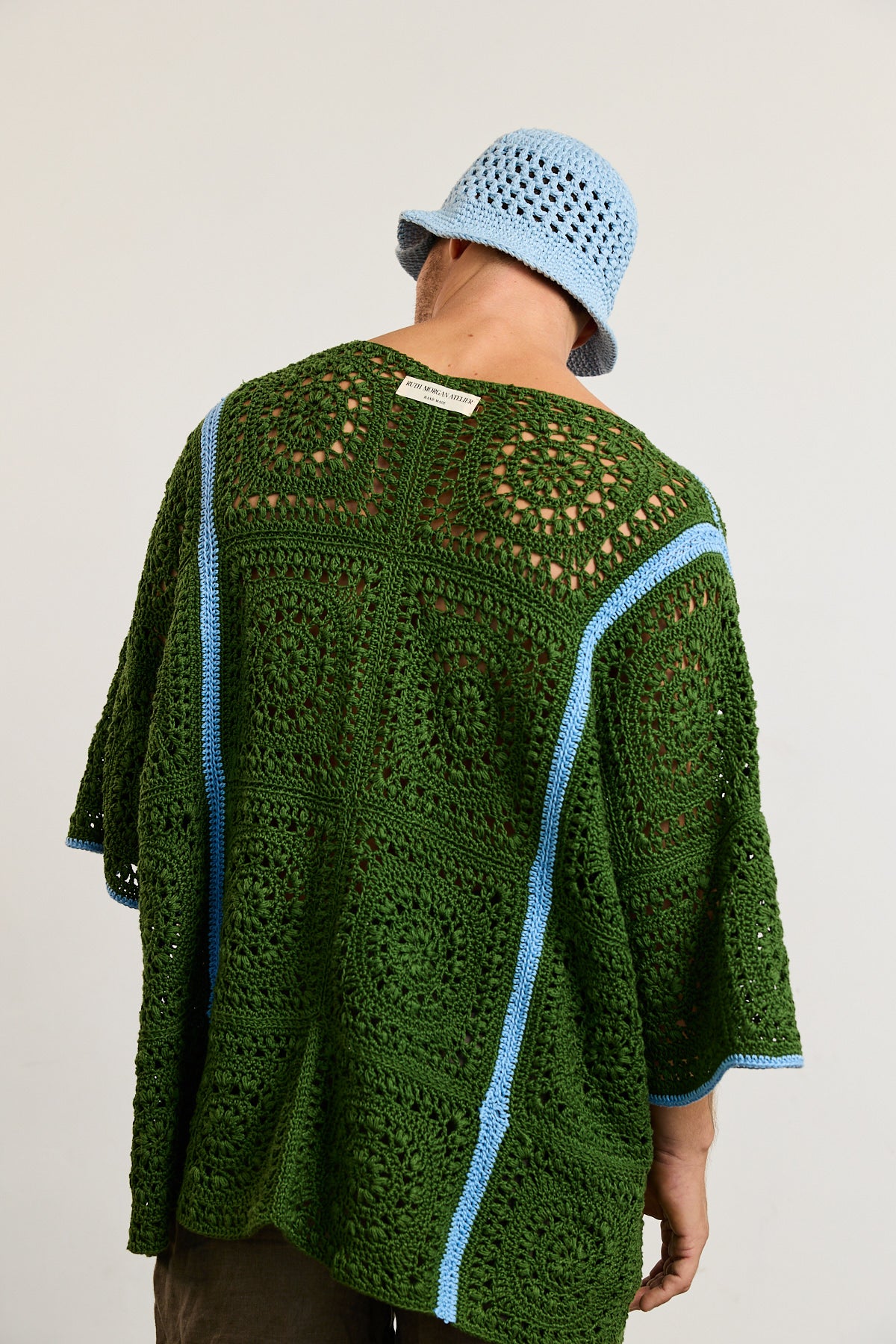 Mens Crochet Oversize Shirt - Green and Blue