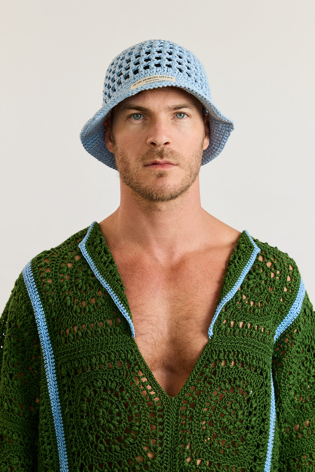 Mens Crochet Oversize Shirt - Green and Blue