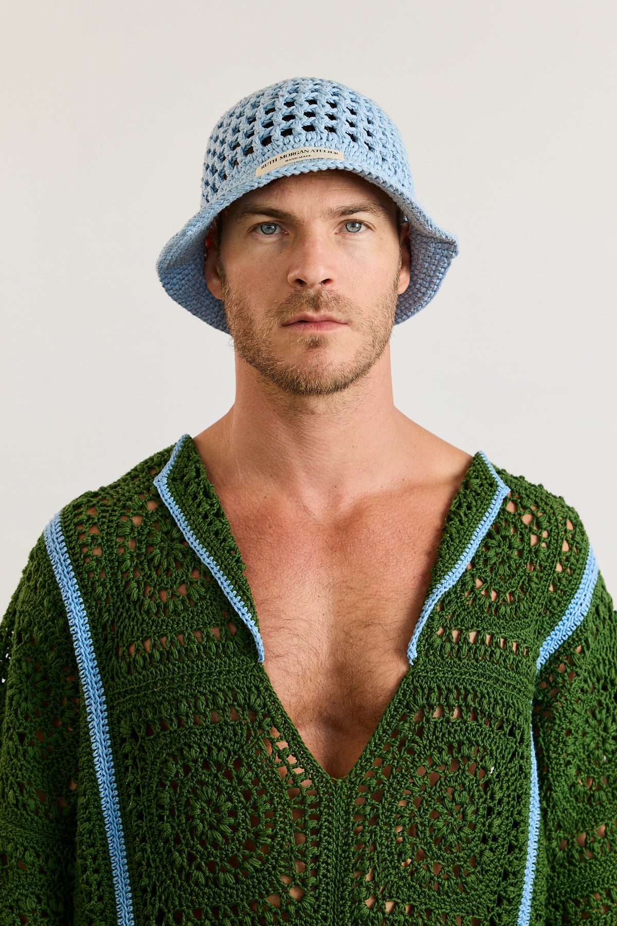 Mens Crochet Oversize Shirt - Green and Blue