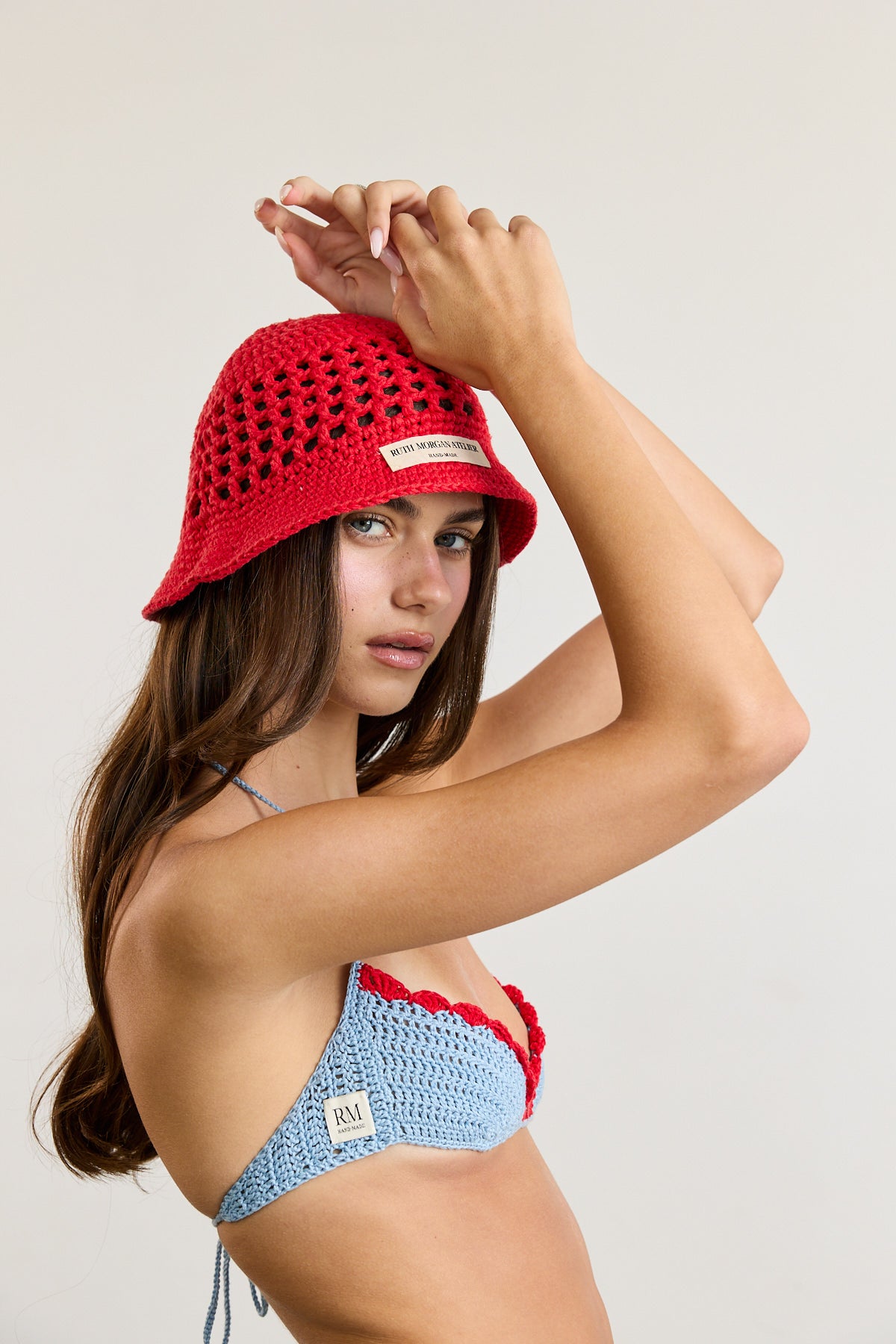Blue and Red Shell Crochet Bra