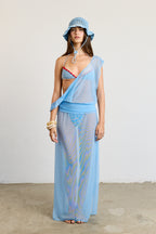 Blue Sheer Backless Beach Dress