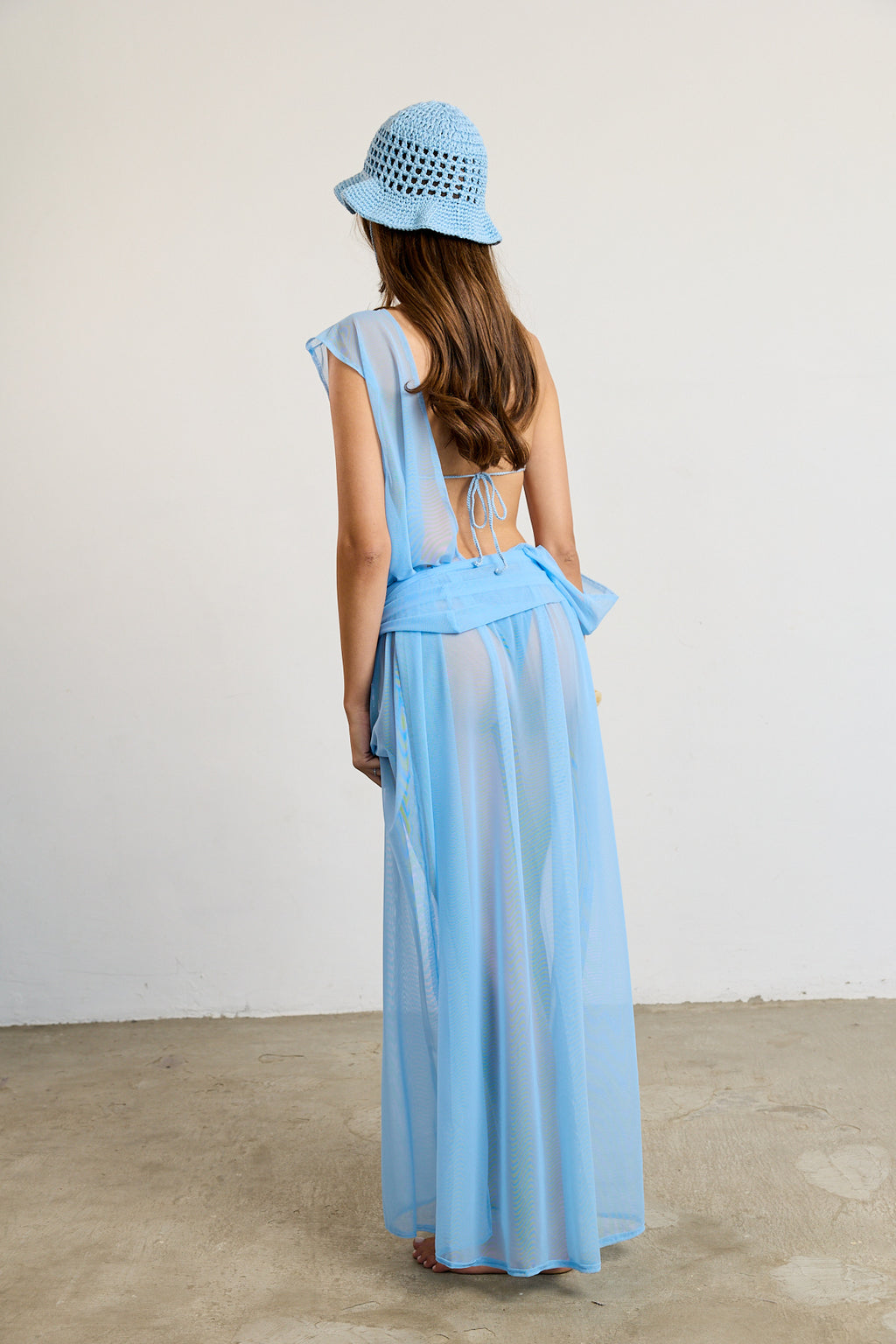 Blue Sheer Backless Beach Dress