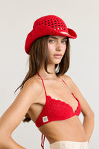 Red Wavy Cowboy Crochet Bucket Hat