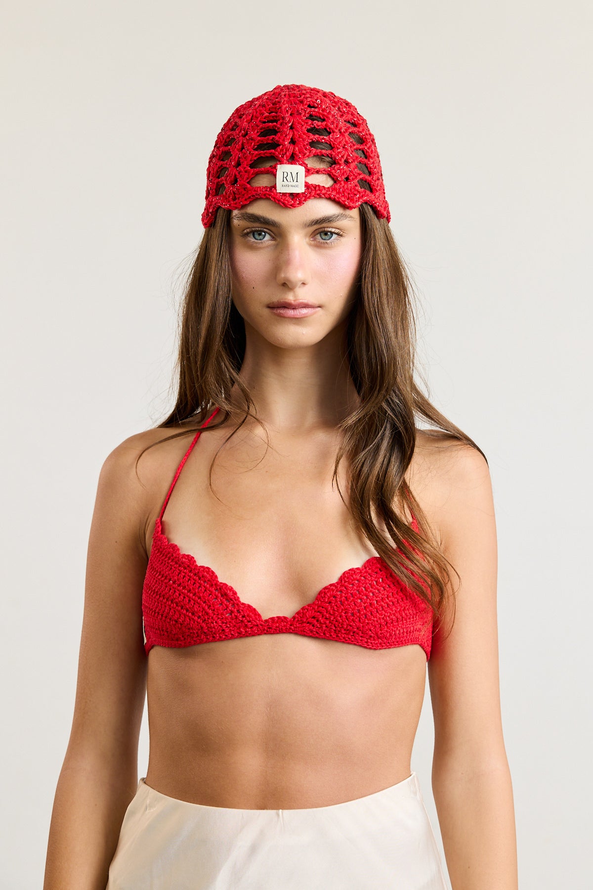 Red Crochet Skull Cap