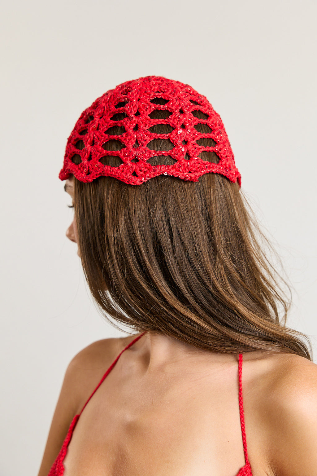 Red Crochet Skull Cap