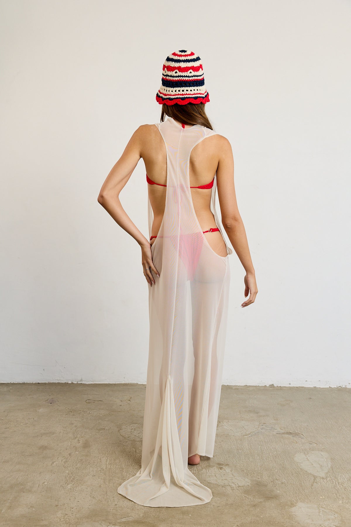 White Sheer Backless Beach Dress