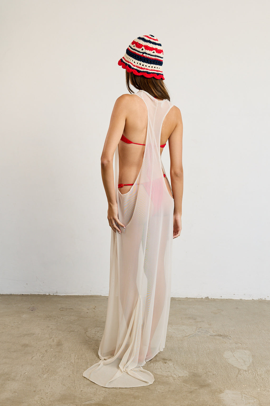 White Sheer Backless Beach Dress