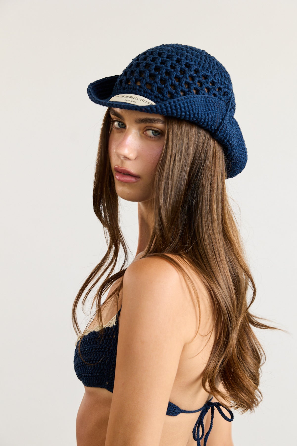 Navy Wavy Cowboy Crochet Bucket Hat