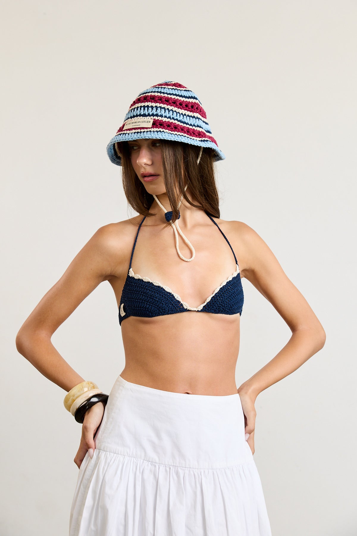 Nautical Stripe Crochet Cowboy Bucket Hat