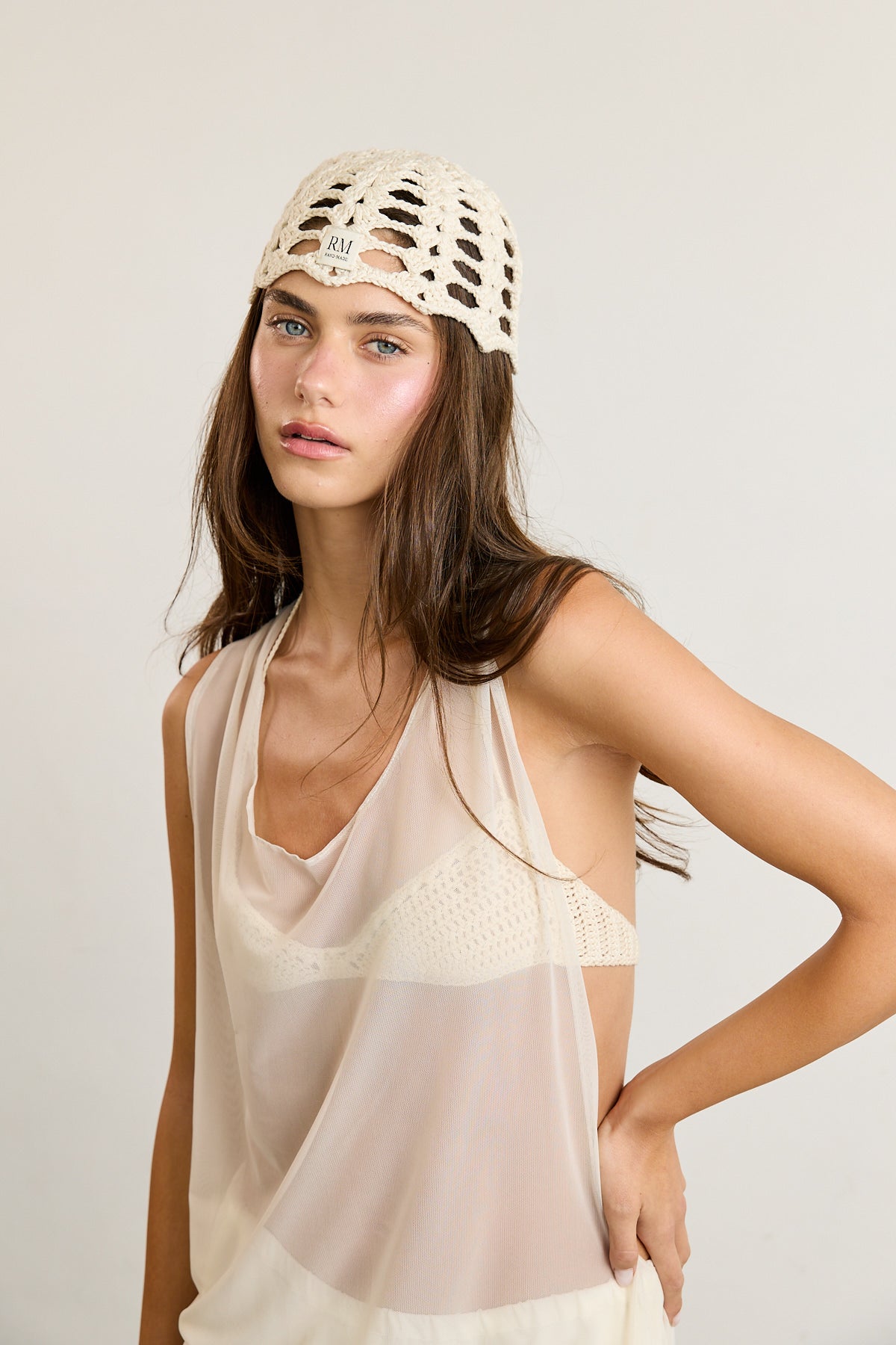 Cream Crochet Skull Cap