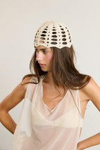 Cream Crochet Skull Cap