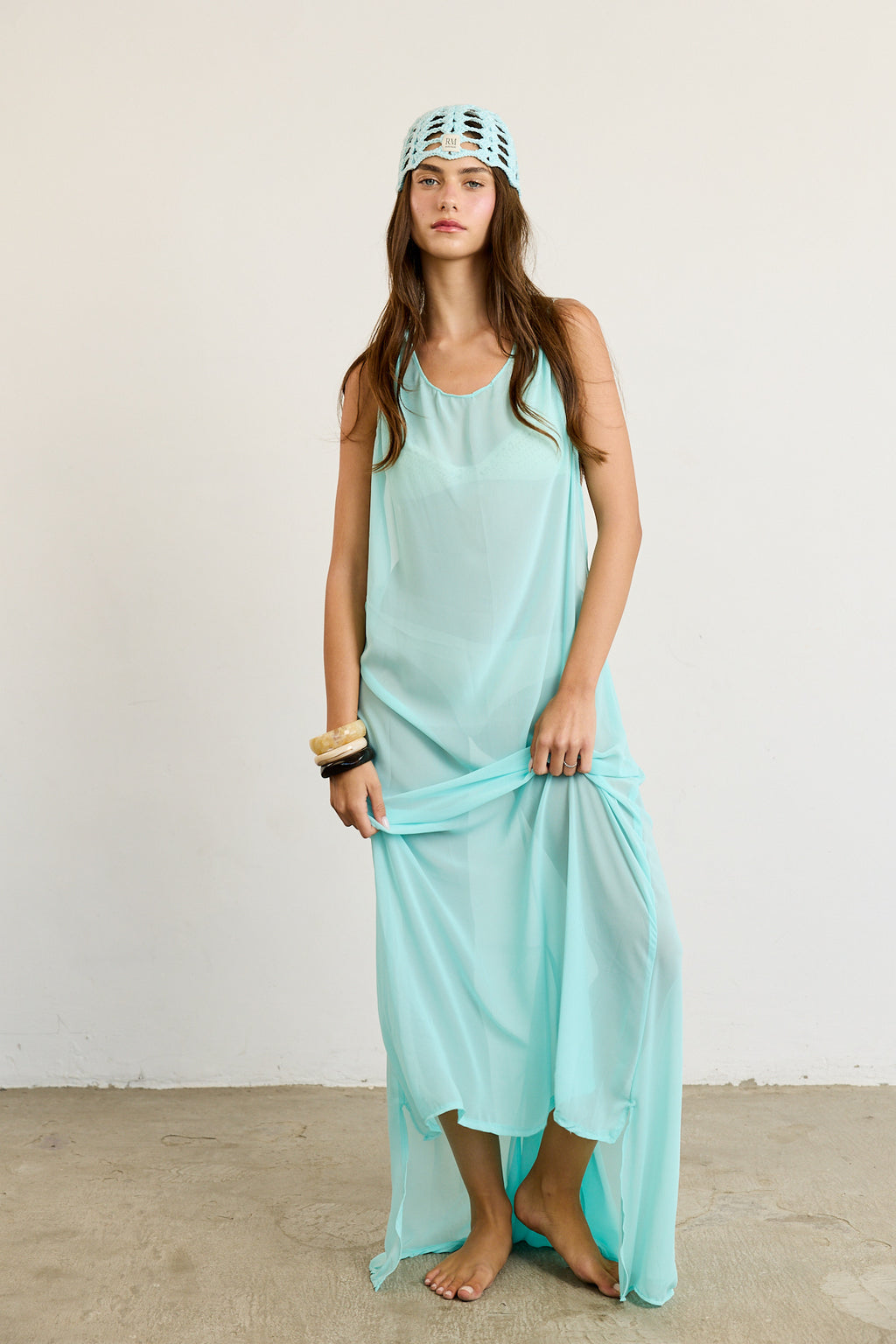 Tiffany Blue Chiffon Sheer Dress
